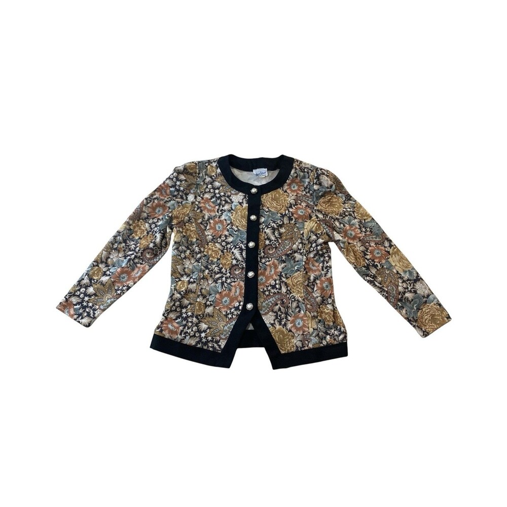 VTG 80s 90 Good Times women Jacket L Floral Paisley Button Up Blazer USA Grandma - Picture 2 of 9